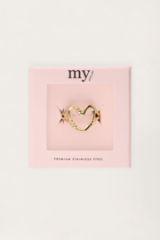 My jewellery verstelbare statement ring met open hart goud
