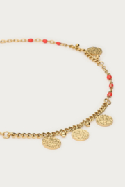 My Jewellery Enkelbandje rode kralen met kleine munten goud