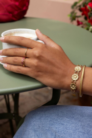 My jewellery verstelbare ring Vintage met roze & rode bloemetjes goud