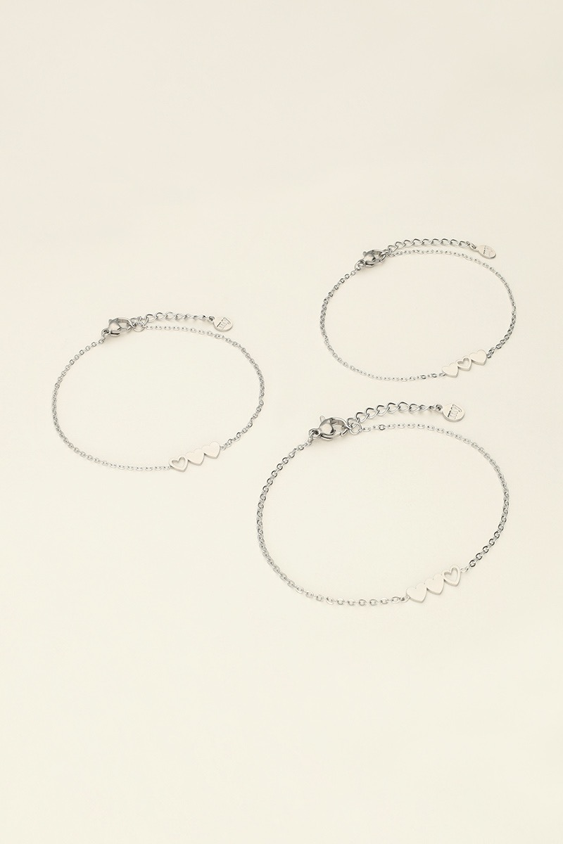 my jewellery Moeder & mini armband met drie hartjes zilver