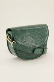 my jewellery tas | groene schoudertas half rond met croco print