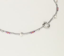 My jewellery Sunrocks driedubbele armband met kralen & zoetwaterparels zilver
