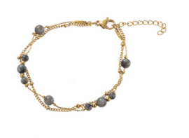 Go Dutch Label armband | Double Stones Bracelet - 14K + black