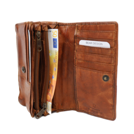 Bear Design gevlochten overslag portemonnee 'Emma' | cognac