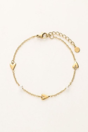 My jewellery  armband met parels en hartjes goud
