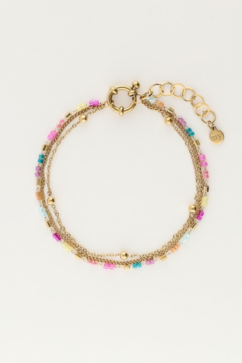 my jewellery Driedubbele armband met multikleur kralen