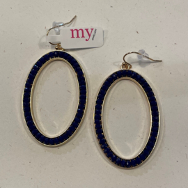 My jewellery oorbellen | ovaal goud met donker blauwe kralen