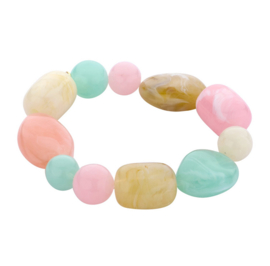 biba armband chunky kralen groot resin zachtroze/groen
