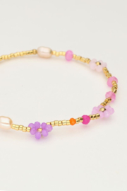 My Jewellery armband | art kralen armband met bloemen goud