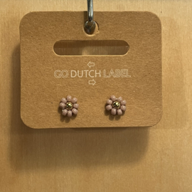 Go Dutch Label oorbellen | knopjes bloem lila goud.