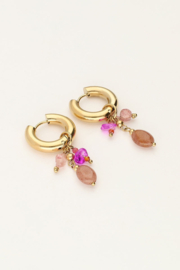 My jewellery oorbellen hoop roze en bruine steentjes goud