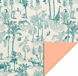 HOP | inpakpapier vintage jade blue- peach 70cm x 3m