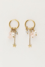 My jewellery oorbellen hoop met lichtroze steentjes en sterretjes goud