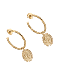 rose en camellia oorbellen hoops met ronde en roosjes