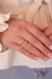 My jewellery Bold statement ring met open hart & structuur goud verstelbaar