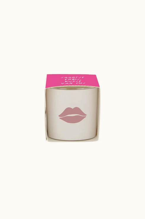 Zusss geurkaars in wikkel kusje wit/roze