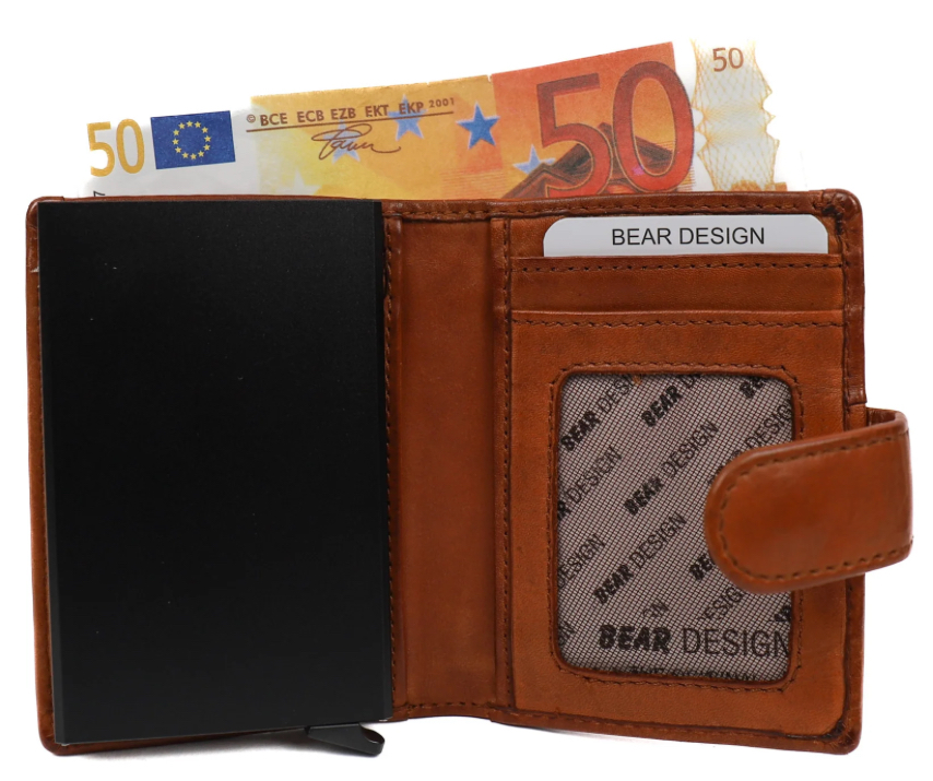 Bear Design portemonnee anti skim | cognac