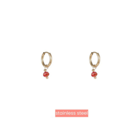 Go Dutch Label oorbellen one bead hoop - 14k + fuchsia