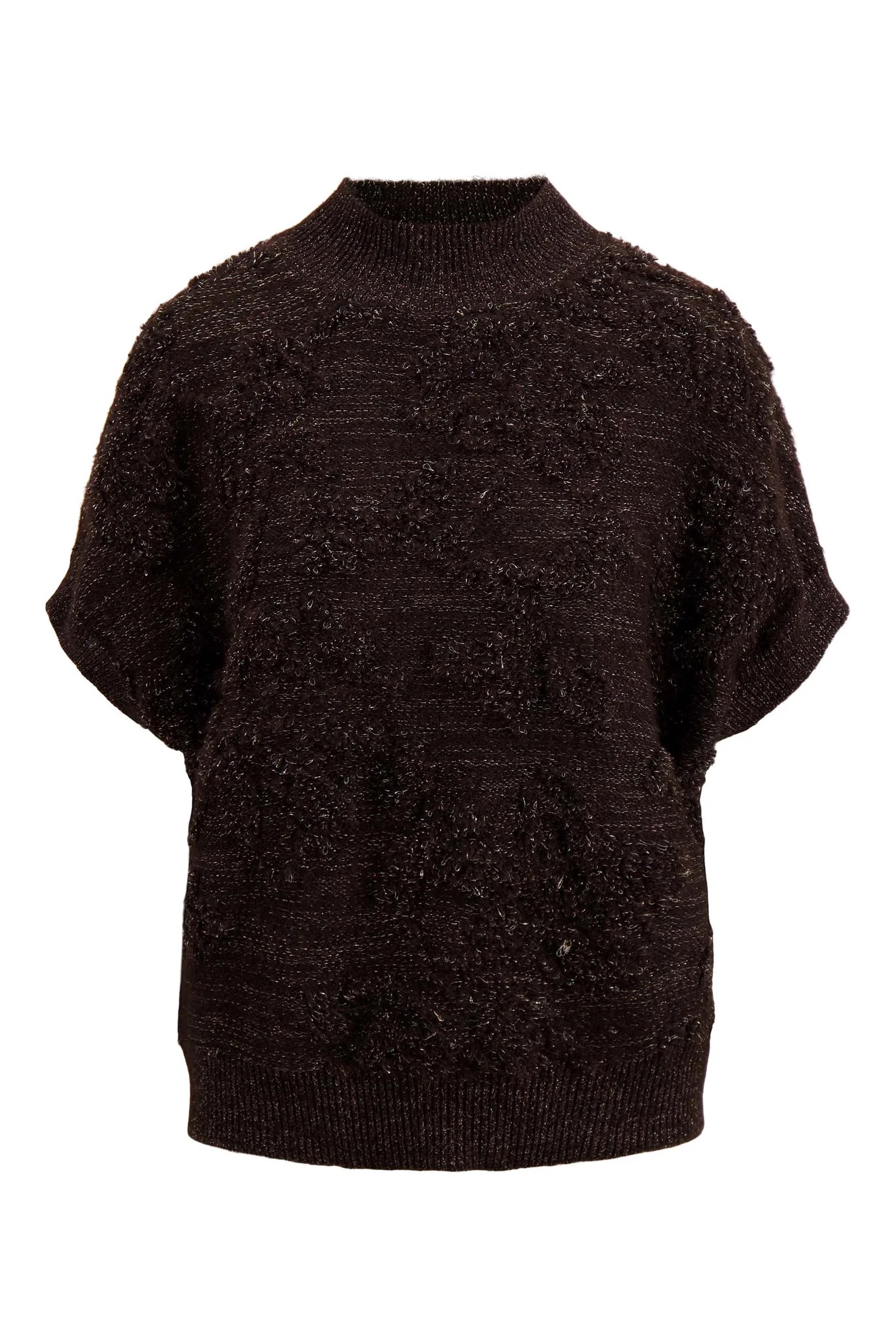 zusss mouwloze trui met lurex jacquard chocoladebruin / goud