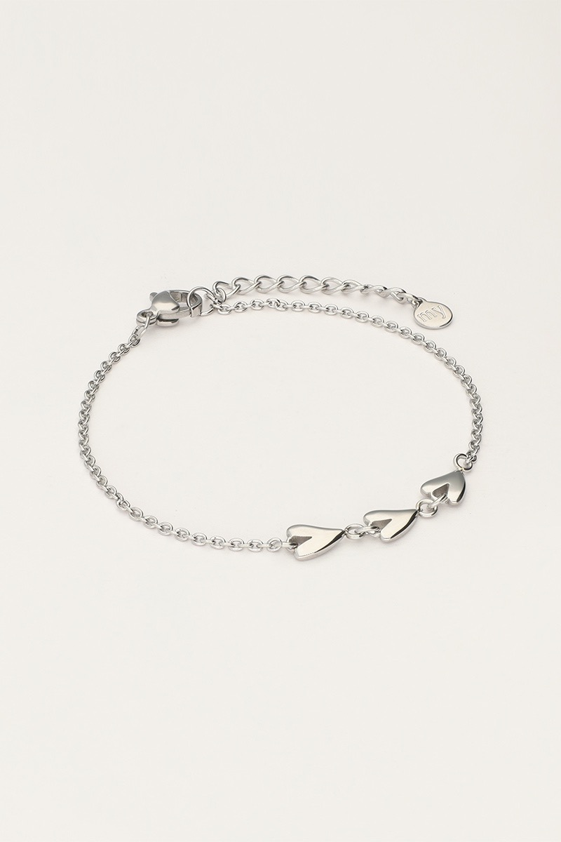 my jewellery Minimalistische armband met drie hartjes zilver