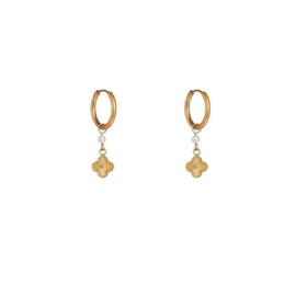 Go Dutch Label oorbellen subtle clover hoop pearl - 14k