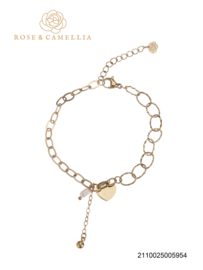rose en camellia armband dubbele schakel met hart en parel