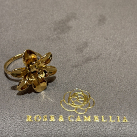 rose & camellia verstelbare ring bloem goud