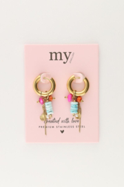 My Jewellery oorbellen | gekleurde kralen en schelpen goud