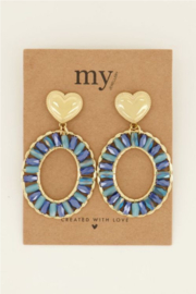 my jewellery oorbellen | Blauwe ronde statement oorhangers met hartje*