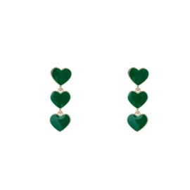 Go Dutch Label oorbellen 3 small hearts groen  - 14k