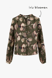 zusss blouse met iris bloemen print donkergroen