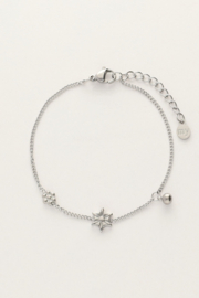 My jewellery armband bloemen en balletje zilver