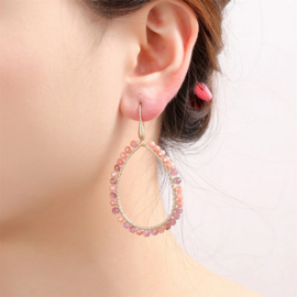 Go Dutch Label oorbellen Beads Open Drop - 14K + pink flower