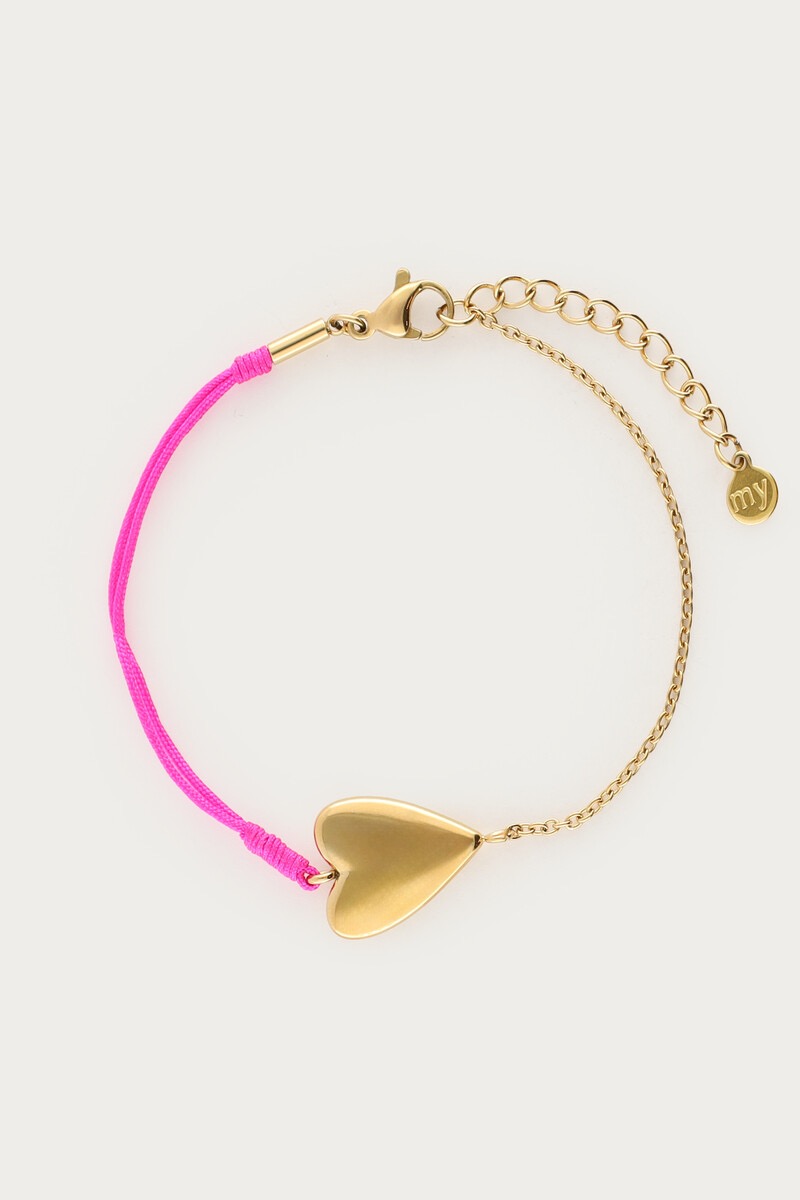 my jewellery Roze touw armbandje met hartje goud