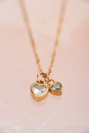 My Jewellery ketting | ketting met twee strass hartjes goud