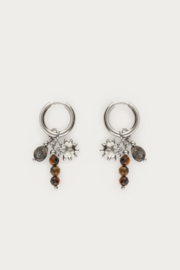 My Jewellery Oorringen met bruine kralen en zon
