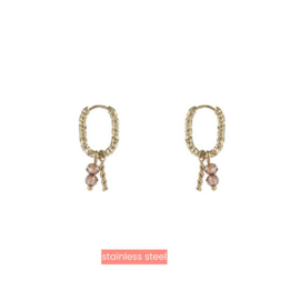 Go Dutch Label oorbellen Swirl + Bead Hoop - 14K + mocca