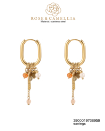 rose en camellia oorbellen oranje
