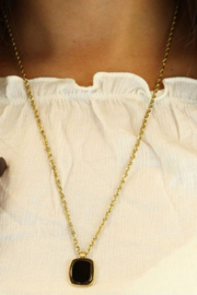 Camps & Camps ketting Chain Necklace With Square Stone black