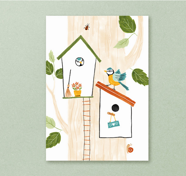 studio kuukeluus ansichtkaart vogelhuisjes