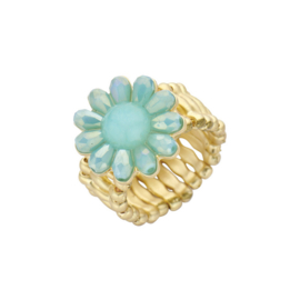 biba ring metaal en crystal kralen bloem mint