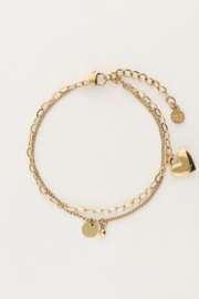 My jewellery minimalistische dubbele armband met hartjes bedel goud