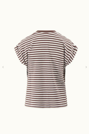 zusss T-shirt met opgerolde mouw streep off white/bruin