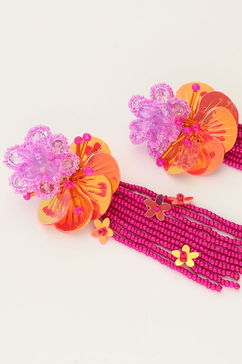 My Jewellery Island oorhangers met bloemen en roze slierten