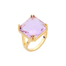 biba ring goud verstelbaar met grote steen vierkant lila
