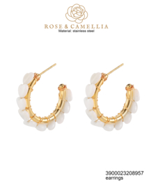 rose en camellia oorbellen hoops parel hart