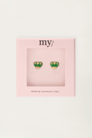 My jewellery oorbellen studs art hart groen goud