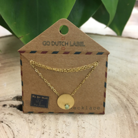 Go Dutch Label ketting | cirkel en groen steentje goud.