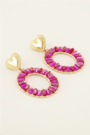 my jewellery oorbellen | Roze ronde statement oorhangers met hartje*
