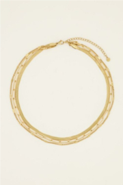 My jewellery ketting driedubbel met grove & platte schakels goud